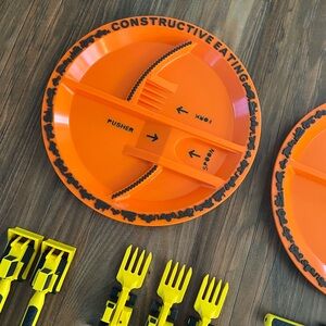 (2) Constructive Eating Construction Plates + 9 Utensils for Toddlers
